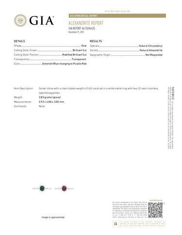 0.63ct Natural Alexandrite Platinum Ring